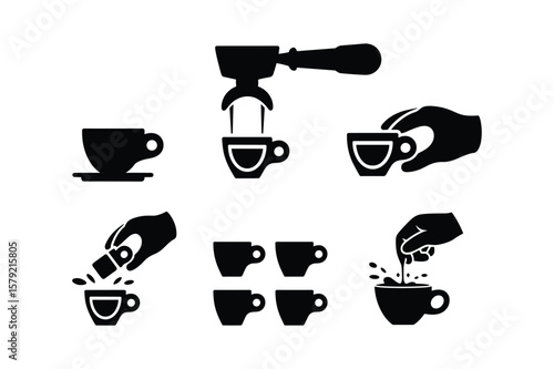 Espresso preparation and serving icons coffee saucer