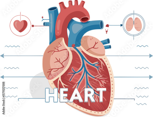 Human heart anatomy medical infographic vector illustration concept design