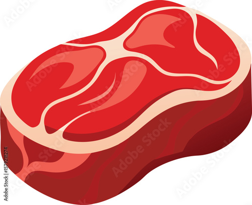 Delicious Juicy Steak, Premium Red Meat Cut, Isolated Illustration for Restaurant Menu or Cookbook Design