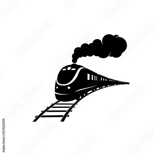 Speed and Silhouette: A sleek, modern train, a symbol of rapid transit, glides smoothly along a track, its form defined in bold, graphic silhouette.