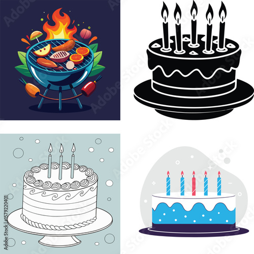 Celebratory feast and birthday cakes collection for festive occasions