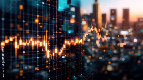 Wallpaper Mural Dynamic financial stock market chart with digital graph overlay showing city skyline at sunset for investment and trading analysis Torontodigital.ca