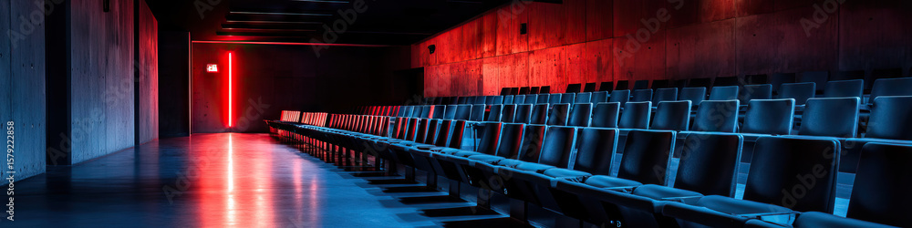 Fototapeta premium Auditorium Interior with Seating and Red/Blue Lighting
