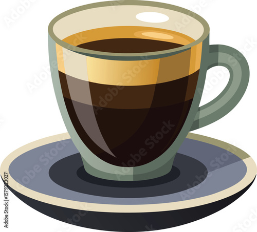 Aromatic Espresso Coffee in a Glass Cup on a Saucer, Perfect for a Morning Pick-Me-Up