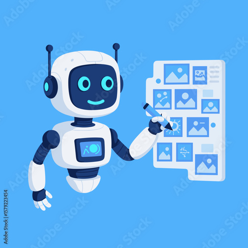 Wallpaper Mural AI robot drawing image thumbnails on blue background Torontodigital.ca