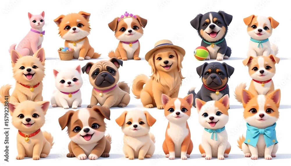Fototapeta premium Colorful Cartoon Animals with Accessories White Background