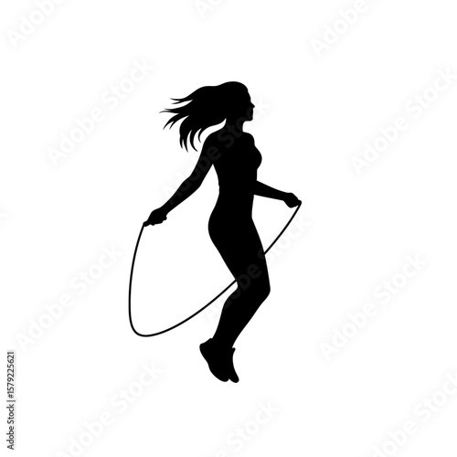 Silhouette of Dynamic Fitness: A striking silhouette of a woman engaged in a vigorous jump rope routine, illustrating movement and vitality.