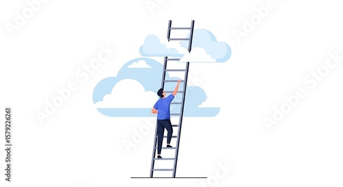 Man Climbing Ladder to Success, Illustrating Ambition and Career Growth Goals