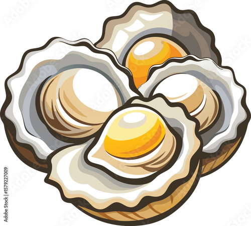 Delicious Fresh Oysters Ready to Eat, Seafood Delicacy, Gourmet Illustration