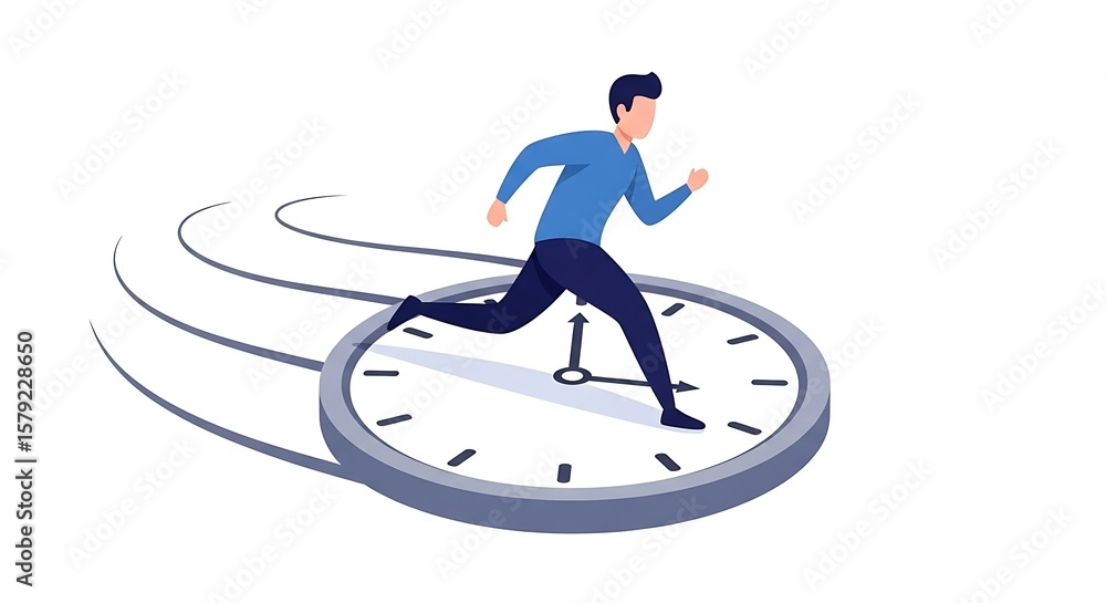 Obraz premium Running out of time concept illustration: Man racing against the clock deadline