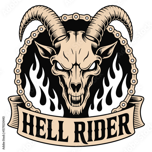 Lucifer Goat Head Occult Rider T-shirt Design