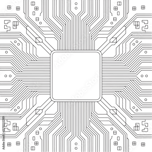 Detailed Circuit Board Pattern for Technology Background, Minimalist Circuit Board Background, Circuit Board Layout, Tech Chip Design, Minimal PCB Art, Processor Blueprint, Line Tech Background
