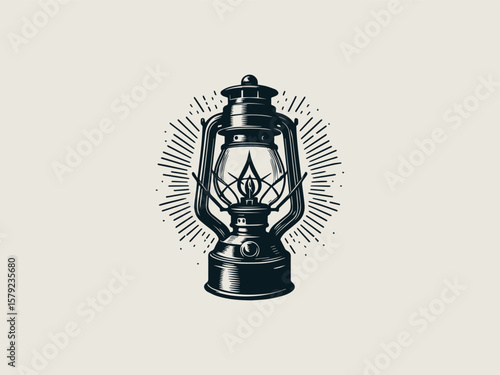 Minimalist kerosene lamp silhouette vector logo for camping or outdoor adventure brands