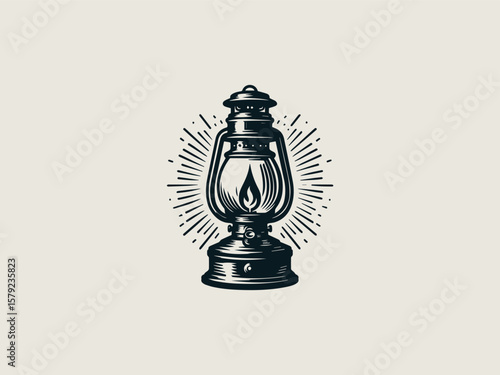 Minimalist kerosene lamp silhouette vector logo for camping or outdoor adventure brands