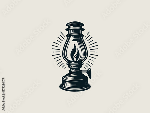 Minimalist kerosene lamp silhouette vector logo for camping or outdoor adventure brands