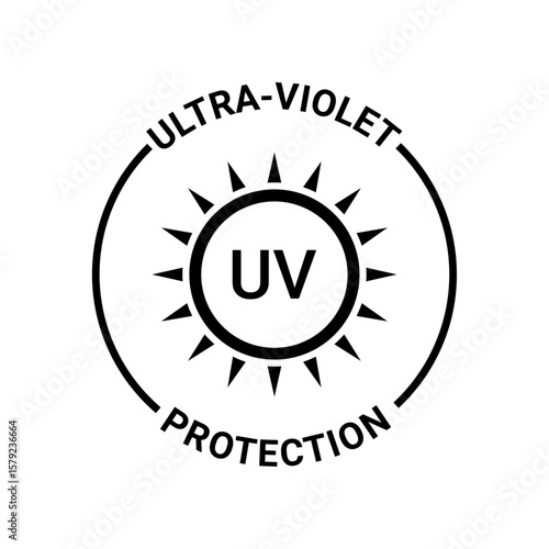 UV Protection Badge Icon with Sun Symbol for Skincare and Outdoor Product Labels