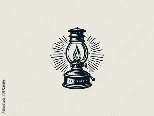 Minimalist kerosene lamp silhouette vector logo for camping or outdoor adventure brands