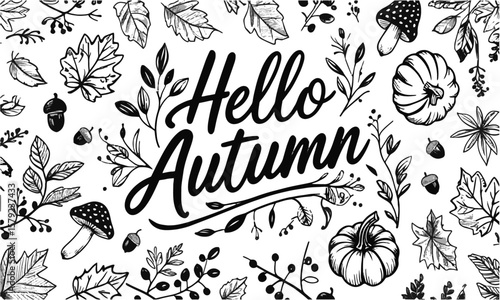 A collection of autumn-themed hand-drawn Autumn plants vector sketches. Hand-drawn set of harvest, modern vector illustrations, including plants, easily editable and scalable.
