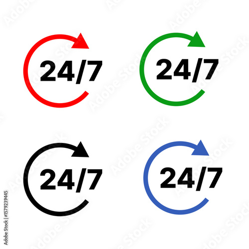 Black 24-7 semi Circle Design 24 Hours a Day Service Icon