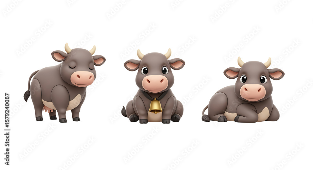 Obraz premium Three Adorable 3D Rendered Calves in Various Poses.
