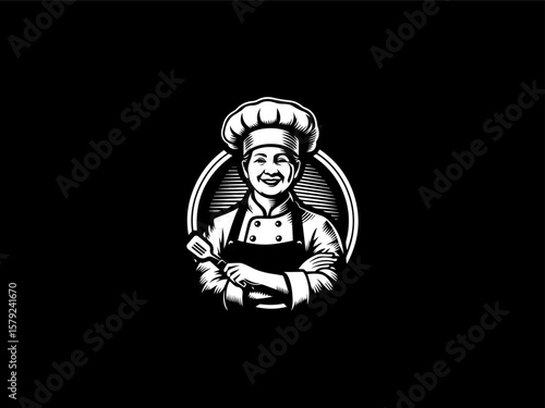 Friendly aunty chef character vector logo for home-style catering businesses or family restaurants