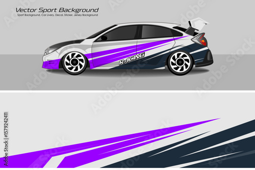Vector sports car body wrap decal in white and black background design decal car livery EPS 10	
