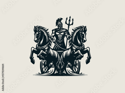 Vintage engraved gladiator chariot vector logo for whiskey or cigar brands