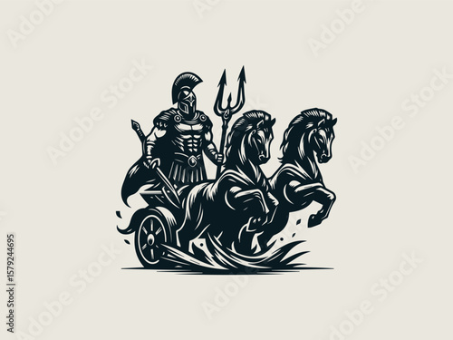 Vintage engraved gladiator chariot vector logo for whiskey or cigar brands