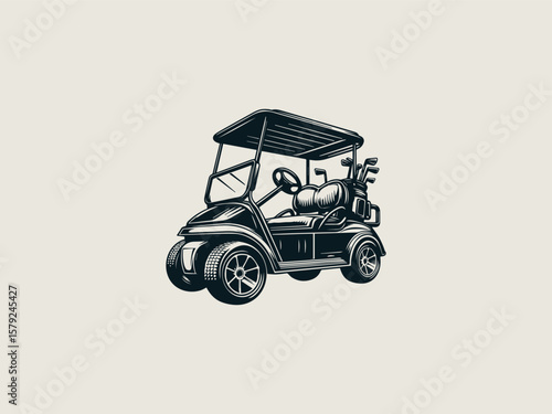 Vintage retro golf cart vector logo with racing stripes for sporting goods stores
