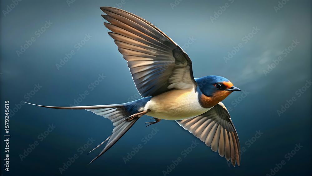 Obraz premium Barn swallow diving toward water