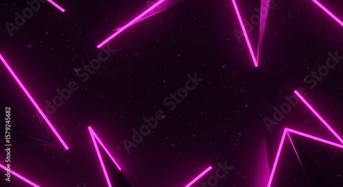 Abstract dark background with bright pink neon lines forming geometric shapes and subtle dust particles