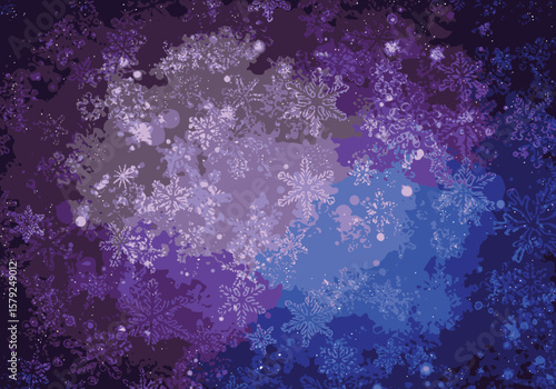 Vector art of purple and blue snowflakes create a wintery and festive pattern