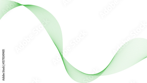 Green smoke wave. Green abstract wave flow isolated on white background as transparent. vector background. Green wave melody lines on white background, green lines vector banner template background 