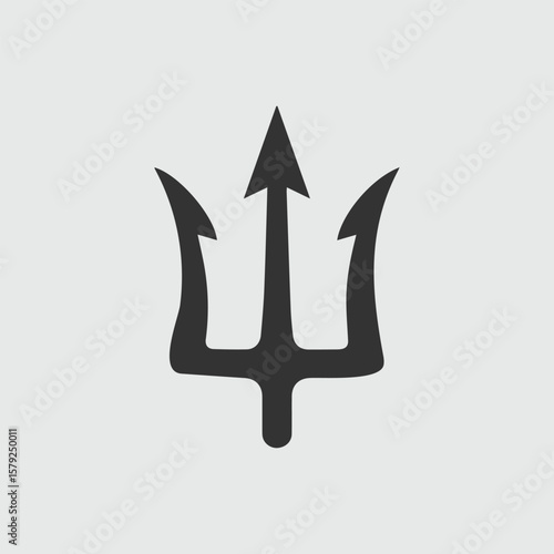 Simple dark grey trident symbol on a light grey background