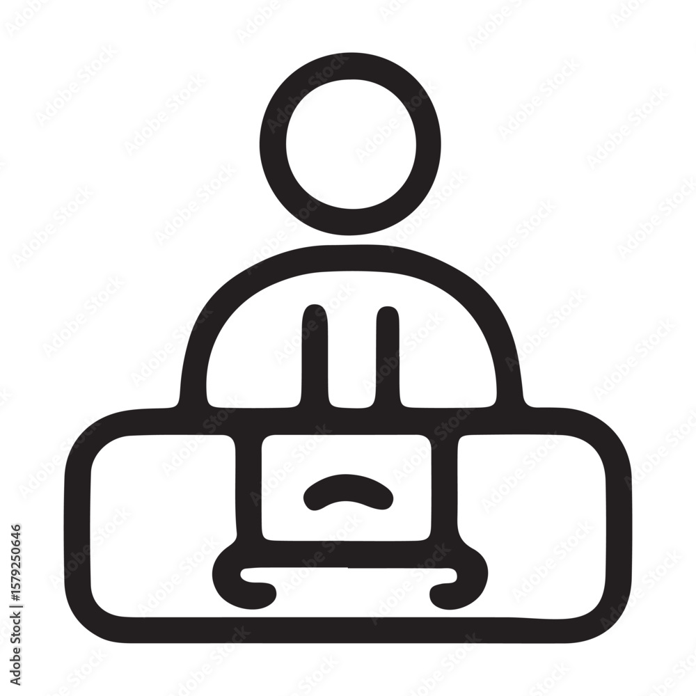 Minimalist Icon of Person Working at Desk or Reception, Finance and Business Concept Minimalist Icon of Person Working at Desk or Reception, Finance and Business Concept