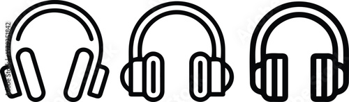 Headphone Icon Set. Line Style Audio and Music Headphones Collection.