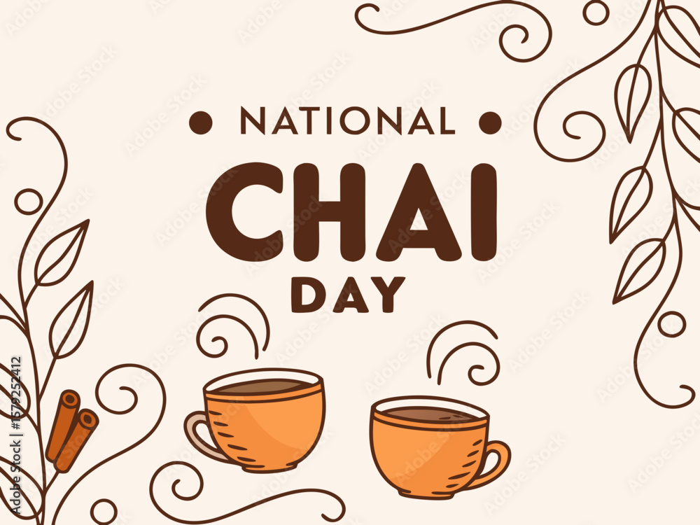 Obraz premium Celebrating National Chai Day with a Warm Cup and Cinnamon Sticks Illustration
