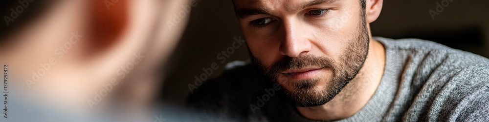Fototapeta premium Close-up Portrait of Bearded Man in Grey Sweater