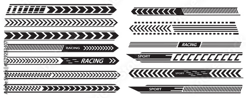 racing stripe vector set, race car vector, checkered flag designs, racing stripe speed, decal patterns, dynamic lines, competition, automotive graphics, black and white finish line motorsport