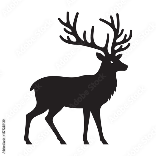 Minimalist Black Reindeer Silhouette with Large Antlers
