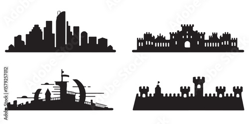 BLACK VARIOUS SET OF vector skyline silhouette	