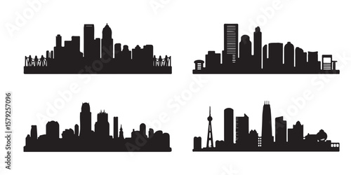 BLACK VARIOUS SET OF vector skyline silhouette	