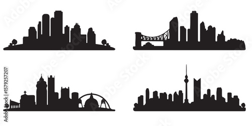 BLACK VARIOUS SET OF vector skyline silhouette	