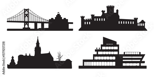 BLACK VARIOUS SET OF vector skyline silhouette	