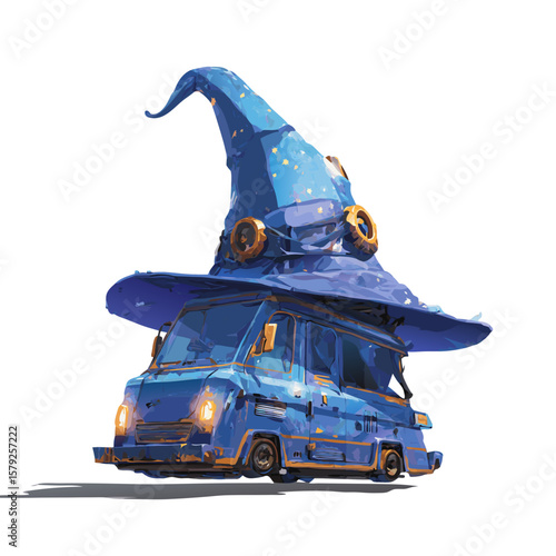 Halloween witch hat on a car isolated on white 