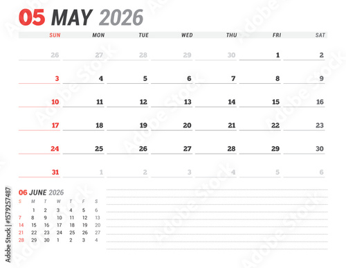 May 2026 Monthly Calendar Template for Planning and Organization improves time-blocking and weekly productivity using editable minimalist layout. Week starts on Sunday. Useful for business