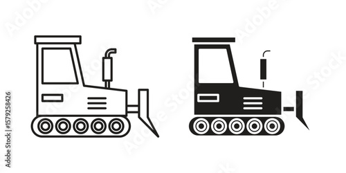 Bulldozer icon outline and solid vector sign, linear pictograms
