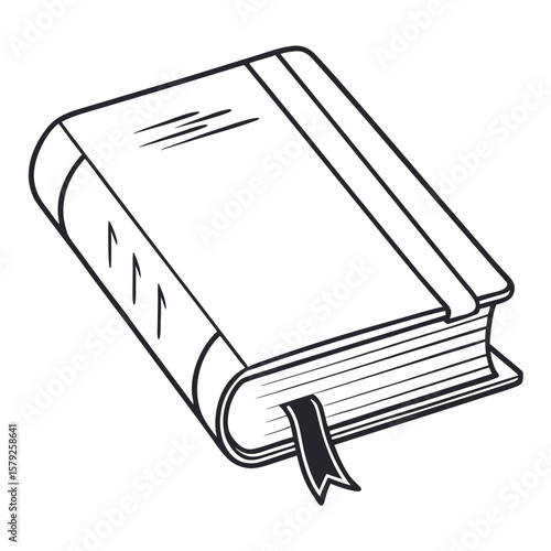 Hardcover book with ribbon bookmark and embossed lines reading learning