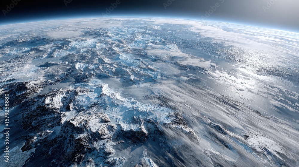 Fototapeta premium High-altitude view of a snow-capped mountain range.