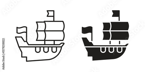 Caravel icon outline and solid vector sign, linear pictograms